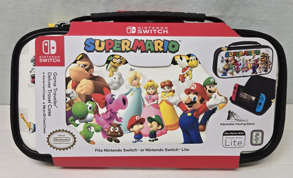 Nintendo Switch SUPER MARIO Game Deluxe Case Adjustable Stand W Rubber Cover